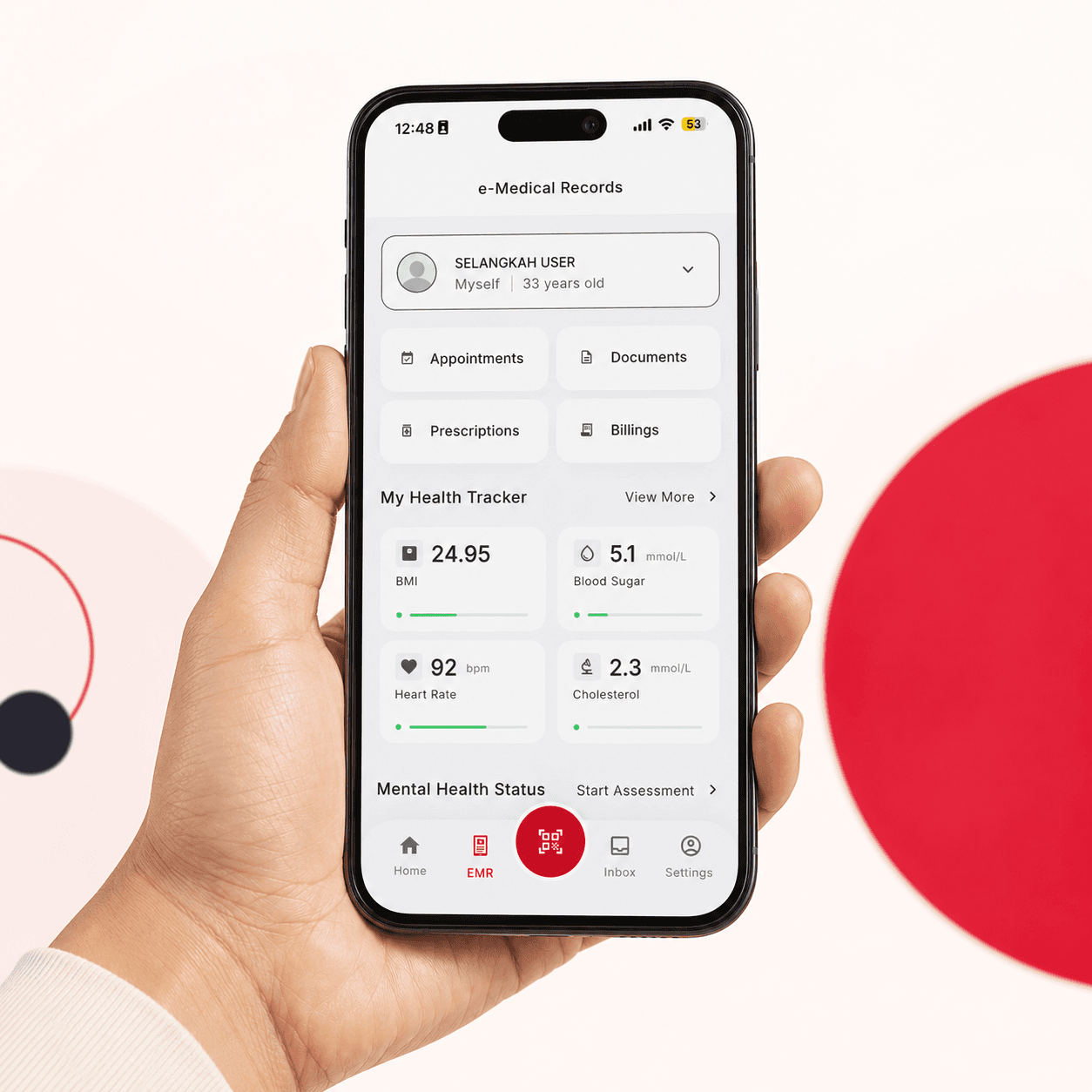 Selangkah app showing e-Medical Records on a phone
